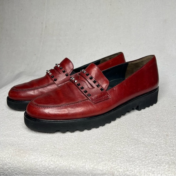Paul Green Shoes - Paul Green Sofia Red Leather Studded Slip On Loafers Shoes Classic Women’s Shoes